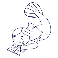 Mermaid writing in a notebook