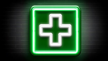 Fototapeta premium Neon Green Medical Sign on Dark Wall