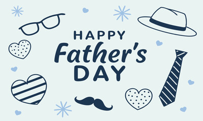 Outlined Father’s Day Design Featuring Mustache, Glasses, Hat, and Hearts Around Script Typography
