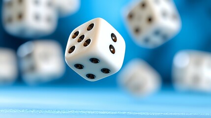 Dice Rolling Against a Blue Background