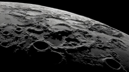 Detailed View of Moon Surface Highlighting Craters and Terrain Features in High Resolution Against Black Space Background