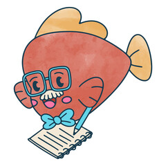 Grandpa fish writing in his notebook