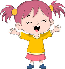 Happy Cartoon Girl Celebrating Joyful Holiday