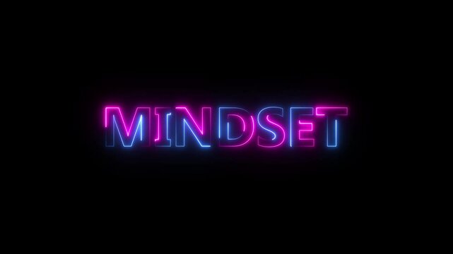 Mindset text. Mindset word in neon text animation on black background. Mindset word business gives power to transform.