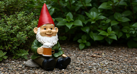 Drinking, Stein, Mug, Garden Gnome Enjoying a Beer