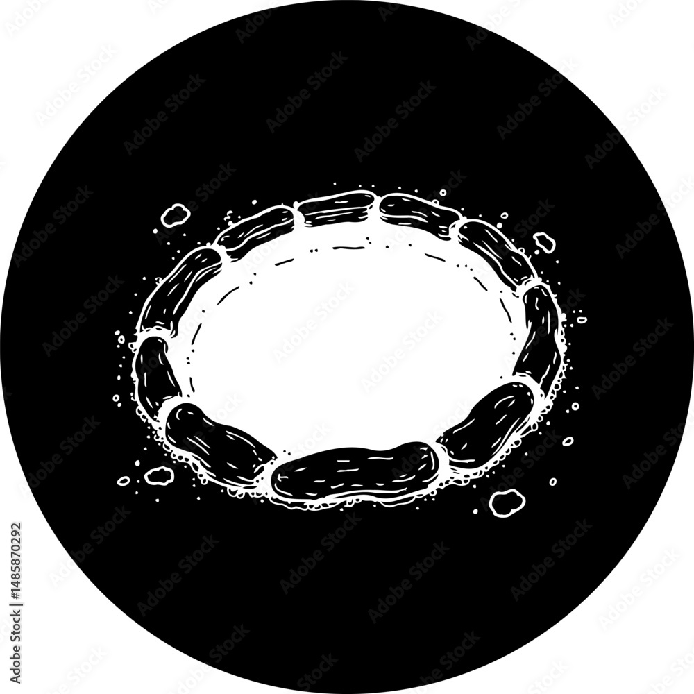 Poster monochromatic circular arrangement of stone-like shapes surrounding empty space