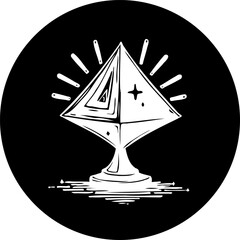 Monochrome geometric object radiating light in a high contrast design