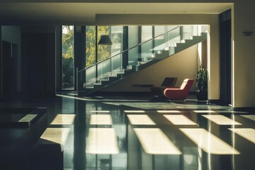 Fototapeta premium Modern Interior with Sunlit Staircase