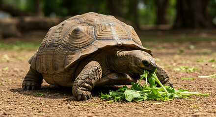 Fototapeta premium Turtle, Reptile, Salad, Aldabra Giant Tortoise Eating Greens