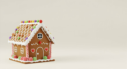 Christmas, Holiday, Winter, Festive Gingerbread House with Candy Decorations