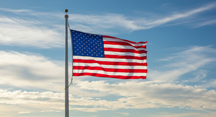 American Flag Waves Proudly Sky Background Patriotic Symbol USA National Pride