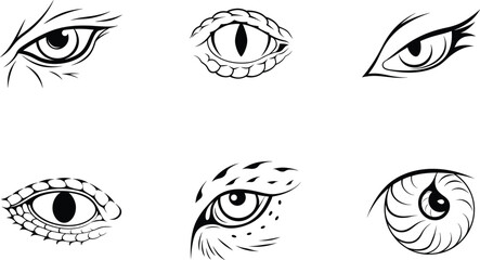 Obraz premium Collection of stylized animal eyes black and white vector illustration