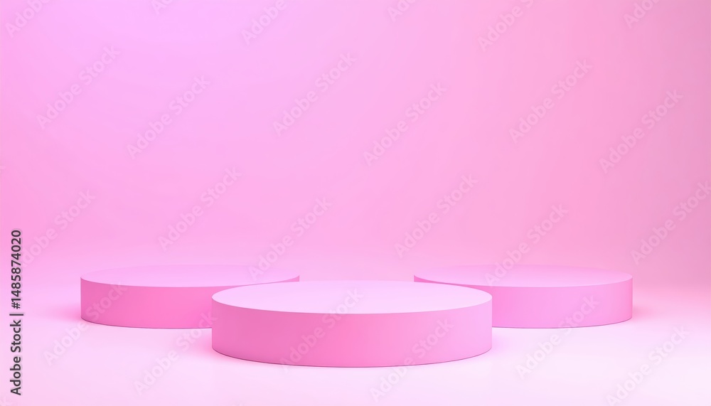 Poster three vibrant pink round tables are arranged neatly against a soft, light-colored background, creati