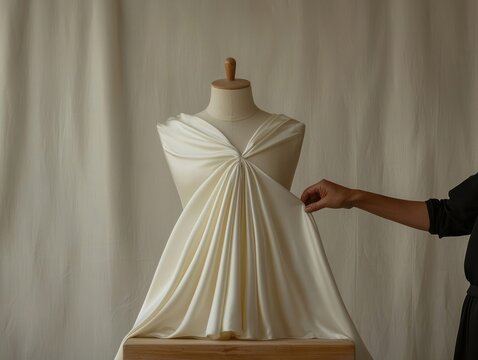 Draping techniques for elegant dress design studio fashion photography creative environment close-up view textile art