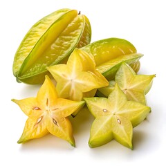 Fototapeta premium Close up of star fruit whole and sliced on a white background
