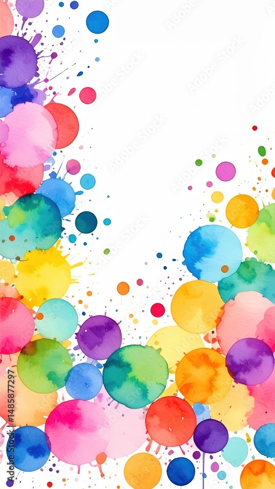 Poster a vibrant watercolor background featuring an array of colorful circles in various sizes, blending ha