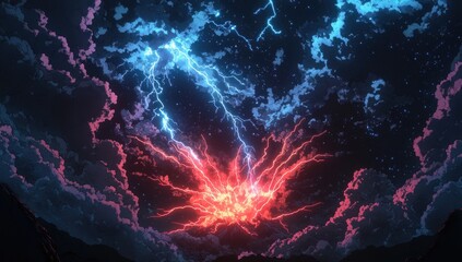 Obraz premium Stormy night sky with vibrant lightning