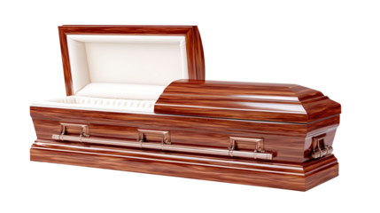 Elegant Wooden Casket with Open Lid, png clipart element with transparency