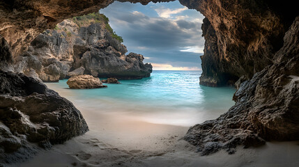 Hidden Sea Cave Beach AI Generative