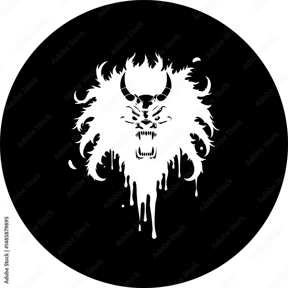 Aufkleber abstract depiction of a mythical creature with dripping elements in monochrome