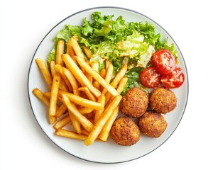 Plate of French Fries, Falafel, and Salad