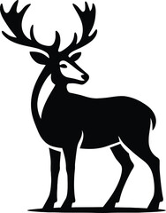 Stag in black and white silhouette, Noble stag deer shape design