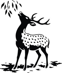 Deer feeding on tree branches, Nature deer grazing silhouette