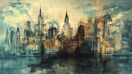 Naklejka premium new york city skyline urban landscape