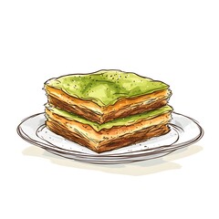 Authentic Hand-Drawn Sketch of Traditional Azerbaijani National Pastry Pakhlava