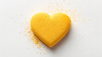 Obraz premium Close-up view of a single heart-shaped cookie, highlighting its rough surface texture and golden-brown color, with scattered crumbs around it, perfect for themes of baking