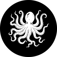 Fototapeta premium Monochrome Octopus Illustration: A Circular Emblem of Marine Mystique and Depth