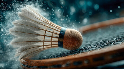 A highly ornate badminton shuttlecock adorned with intricate gold patterns, turquoise stones, and metallic feathers
