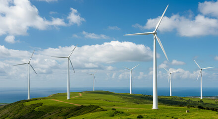 Wind power, Renewable energy, Clean energy, Wind Turbines on a Green Hilltop