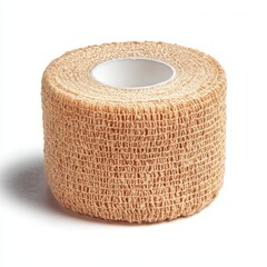 Beige Medical Bandage Roll Isolated on White Background