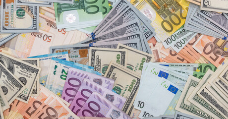 pile with dollar and euro for design .