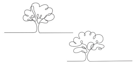 Simple single  Line Drawing of Two Trees on White Background, Abstract Trees Line Art Minimalist Design Illustrations, Continuous Line Drawing Minimalist Art, 