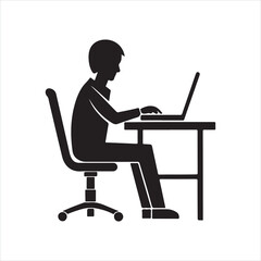 Person Working on Computer Icon – Office Desk Silhouette