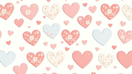 Romantic Light Colored Hearts with Flower Illustrations
