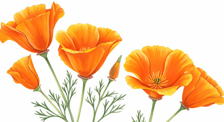 Obraz premium California poppy, Flowers, Orange flowers, Watercolor California Poppies