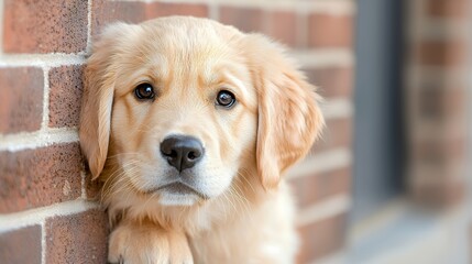 Golden Retriever Puppy Near Brick Wall