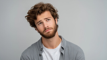 Fototapeta premium Puzzled Individual with Confused Expression and Uncertainty