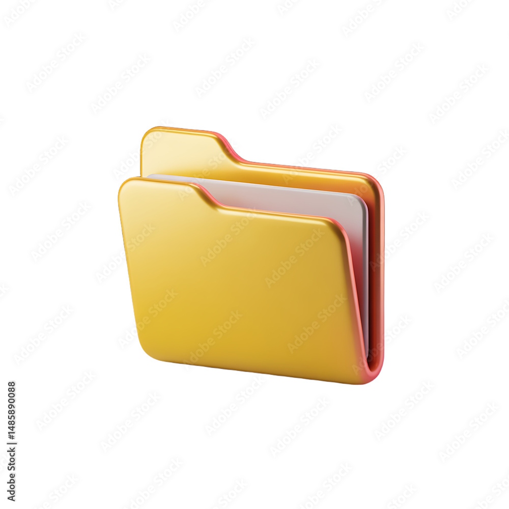 Poster a bright yellow folder representing organization and digital storage on transparent background