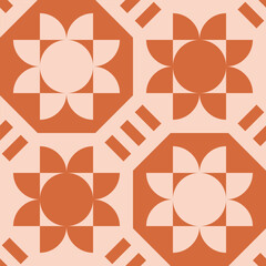Minimalist Cheater Quilt Sunflowers pastel pink pumpkin orange octagons stripes
