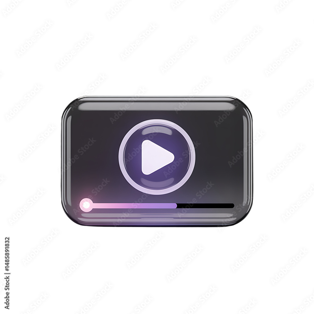 Poster a futuristic 3d glossy media player inviting you to press play and enjoy a on transparent background
