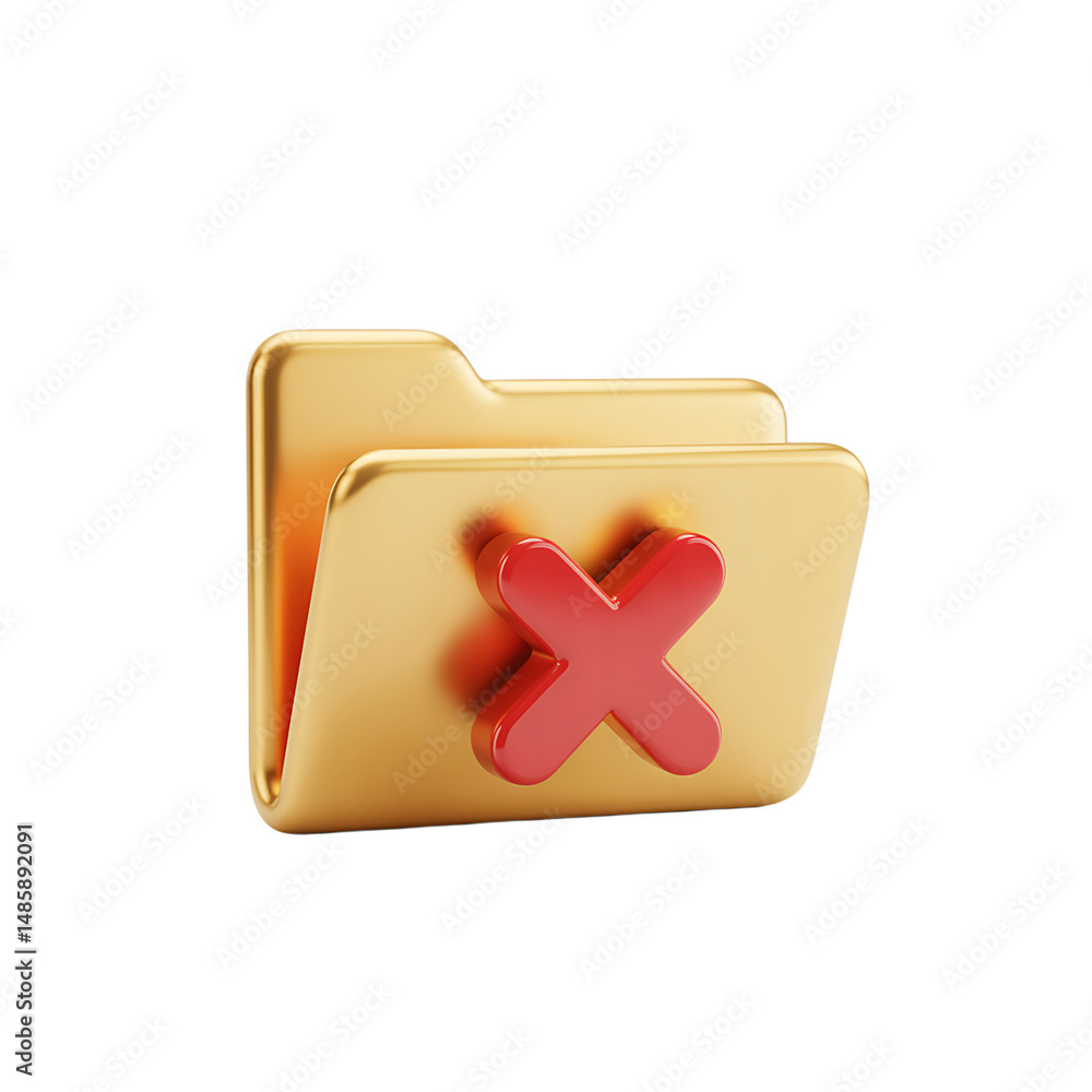 Poster a gilded folder marked with a bold red x symbolizing file deletion and a on transparent background