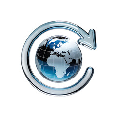 A gleaming globe encircled by a transparent arrow symbolizing continuous on transparent background