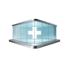 A glowing medical cross encased in glass symbolizing hope and healing with on transparent background