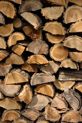 Firewood pile texture background. Woodpile on outdoors  ready for winter season