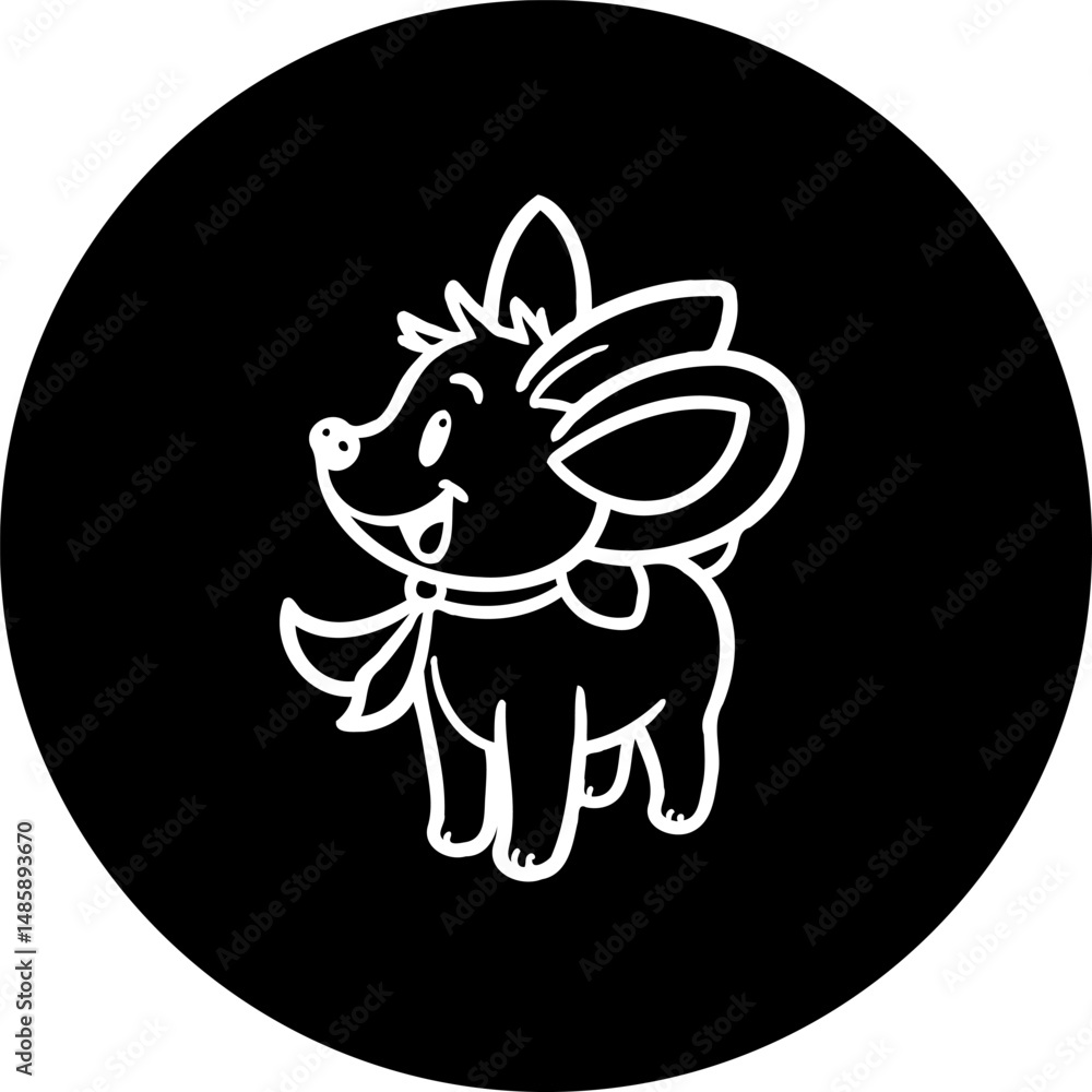 Poster cheerful outlined puppy character within a solid circle creating playful branding