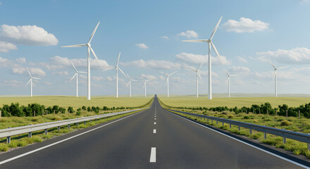 Wind power, Clean energy, Green energy, Road to Renewable Energy Wind Turbines and Highway